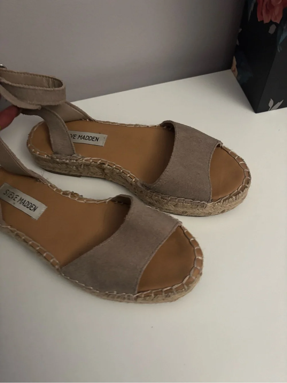 Steve Madden Taupe Suede Espadrille Wedge Sandals
